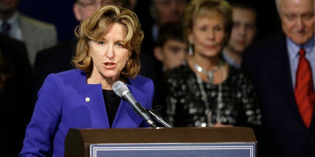 Sen. Kay Hagan, D-N.C., delivers her concession speech during an election night rally in Greensboro, N.C., Tuesday, Nov. 4, 2014. (AP Photo/Gerry Broome)
