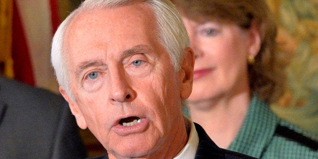 FILE - In this Nov. 6, 2014 file photo, Kentucky Gov. Steve Beshear speaks in Frankfort, Ky. Democrats are turning to Beshear