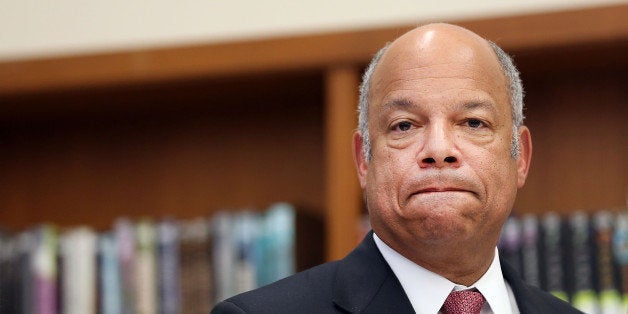 NEW YORK, NY - MAY 07: Secretary of Homeland Security Jeh Johnson speaks during a question and answer session with the media on May 7, 2015 in New York City. Secretary Johnson met with community leaders at the Brooklyn Public Library to discuss the ongoing collaboration with DHS on civil rights and civil liberties and safeguarding local communities. (Photo by Spencer Platt/Getty Images)