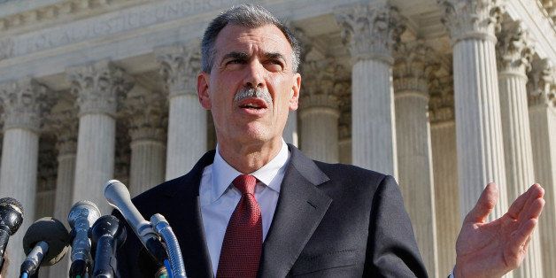 WASHINGTON - JANUARY 07: Attorney Donald B. Verrilli, Jr. speaks in front of the U.S. Supreme Court after arguments January 7, 2007 in Washington DC. The lethal injection protocol used to execute death-row inmates in the state of Kentucky is being challenged as cruel and unusual because it is potentially extremely painful if the first injection, sodium thiopental, wears off too quickly. (Photo by Mark Wilson/Getty Images)