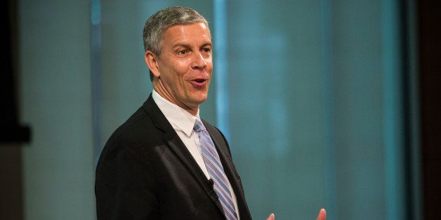 NEW YORK, NY - JUNE 16: Arne Duncan, U.S. Secretary of Education, speaks at a press conference announcing that Starbucks will partner with Arizona State University to offer full tuition reimbursement for Starbucks employees to complete a bachelor's degree, on June 16, 2014 in New York City. The offer will be made to both full-time and part-time employees through online classes. (Photo by Andrew Burton/Getty Images)
