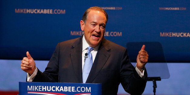 HOPE, AR - MAY 05: Former Arkansas Gov. Mike Huckabee speaks as he officially announces his candidacy for the 2016 Presidential race on May 5, 2015 in Hope, Arkansas. Huckabee, a Republican, previously ran for the presidency in 2008. (Photo by Matt Sullivan/Getty Images)