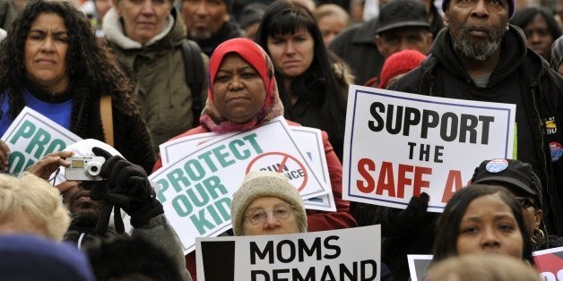 Demonstrators attend a rally and march to support federal and state gun control proposals on March 21, 2013 in the Harlem district of New York City. Gun control advocates, including Moms Demand Action for Gun Sense founder Shannon Watts, health care professionals, labor officials and others took part in the protest. AFP PHOTO / TIMOTHY A. CLARY (Photo credit should read TIMOTHY A. CLARY/AFP/Getty Images)