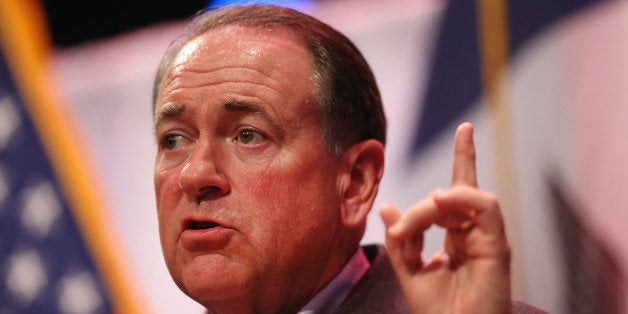 WAUKEE, IA - APRIL 25: Former Arkansas Governor Mike Huckabee speaks to guests gathered at the Point of Grace Church for the