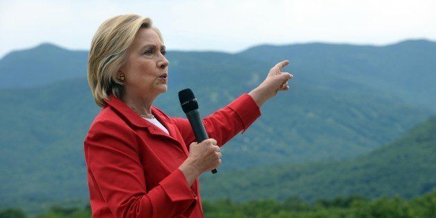 GLEN, NH - JULY 4: Democratic president candidate Hillary Clinton speaks at an organizing event at a private home July 4, 2015 in Glen, New Hampshire. Clinton is on a two day swing through the first in the nation primary state over the fourth of July holiday. (Photo by Darren McCollester/Getty Images)