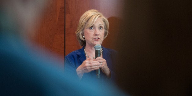 OTTUMWA, IA - JULY 07: Democratic presidential candidate Hillary Clinton addresses supporters at an organizational rally at the home of Nancy and Dennis Emanuel on July 7, 2015 in Ottumwa, Iowa. Clinton's second stop of the day in Iowa provided the 60 people in attendence with an opportunity to hear from the former Senator and Secretary of State about her platform for her run the office of President of the United States. (Photo by David Greedy/Getty Images)