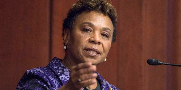 WASHINGTON, DC - MARCH 24: Congresswoman Barbara Lee speaks during the 2015 amfAR Capitol Hill Conference at U.S. Capitol Visitor Center on March 24, 2015 in Washington, DC. (Photo by Leigh Vogel/Getty Images)