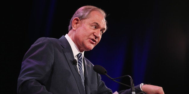 DES MOINES, IA - JANUARY 24: Former Virginia Gov. Jim Gilmore speaks to guests at the Iowa Freedom Summit on January 24, 2015 in Des Moines, Iowa. The summit is hosting a group of potential 2016 Republican presidential candidates to discuss core conservative principles ahead of the January 2016 Iowa Caucuses. (Photo by Scott Olson/Getty Images)