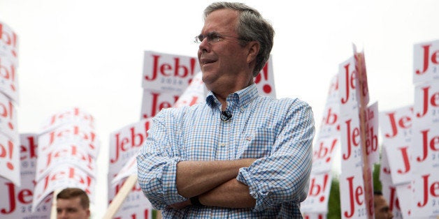 AMHERST, NH - JULY 4: Republican Presidential candidate Jeb Bush participated in 4th of July Parade on July 4, 2015 in Amherst, New Hampshire. Bush is a front-runner in the polls for the 2016 presidential race with 14 other republican candidates. (Photo by Kayana Szymczak/Getty Images)