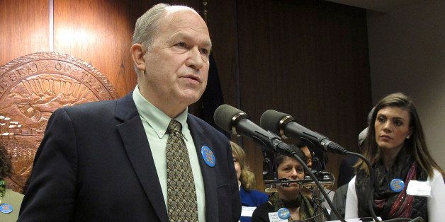 Gov. Bill Walker speaks during a news conference to announce plans to introduce legislation to reform and expand the Medicaid system in Alaska on Tuesday, March 17, 2015, in Juneau, Alaska. (AP Photo/Becky Bohrer)