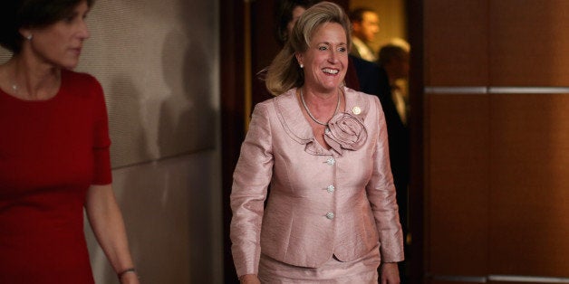 WASHINGTON, DC - NOVEMBER 13: U.S. Rep. Ann Wagner (R-MO) (C) arrives for a news conference with newly-elected members of the House GOP leadership at the U.S. Capitol November 13, 2014 in Washington, DC. Fortified by last week's midterm election success, Boehner announced that the House will take up legislation about the Keystone XL pipeline this week and will continue to push back against President Barack Obama's executive actions. (Photo by Chip Somodevilla/Getty Images)