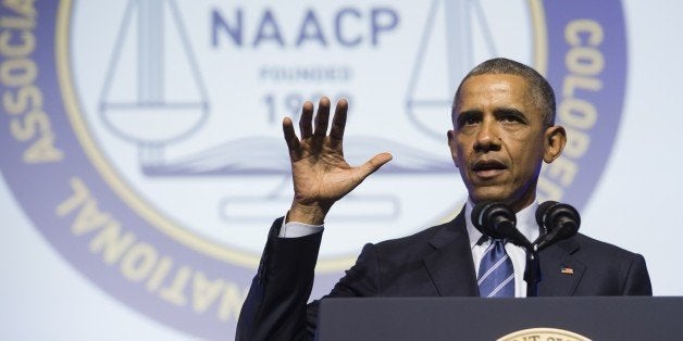 US President Barack Obama speaks during the NAACP's 106th National Convention in Philadelphia, Pennsylvania, July 14, 2015. AFP PHOTO / SAUL LOEB (Photo credit should read SAUL LOEB/AFP/Getty Images)