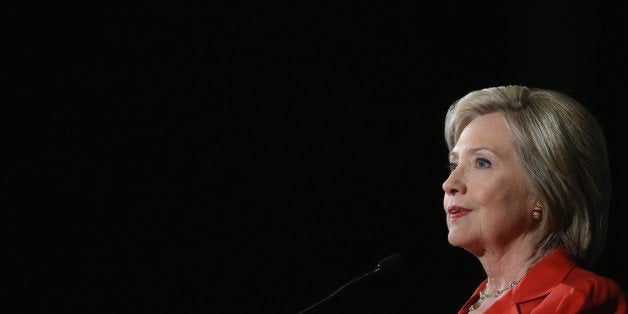 CEDAR RAPIDS, IA - JULY 17: Democratic presidential candidate and former Secretary of State Hillary Clinton speaks to guests at the Iowa Democratic Party's Hall of Fame Dinner on July 17, 2015 in Cedar Rapids, Iowa. All five democratic candidates who are seeking the partys nomination for president appeared at the event. (Photo by Scott Olson/Getty Images)