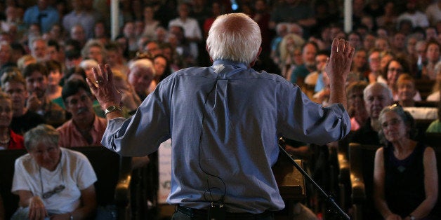 PORTSMOUTH, NH - MAY 27: Democratic presidential candidate and U.S. Sen. Bernie Sanders (I-VT) delivers remarks at a town meeting at the South Church May 27, 2015 in Portsmouth, New Hampshire. Sanders officially declared his candidacy yesterday and will run as a Democrat in the presidential election. He is former Secretary of State Hillary Clinton's first challenger for the Democratic nomination. (Photo by Win McNamee/Getty Images)