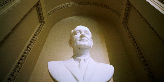 WASHINGTON - MAY 21: A bust of President Lyndon Johnson is seen in the U.S. Capitol prior to a Capitol Hill luncheon commemorating President Johnson's 100th birthday May 21, 2008 in Washington, DC. Johnson's was born August 27, 1908 and served as the 36th U.S. President (Photo by Brendan Hoffman/Getty Images)