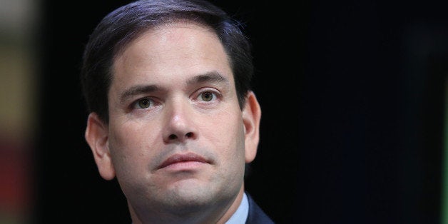 AMES, IA - JULY 18: Republican presidential hopeful Senator Marco Rubio Florida fields questions at The Family Leadership Summit at Stephens Auditorium on July 18, 2015 in Ames, Iowa. According to the organizers the purpose of The Family Leadership Summit is to inspire, motivate, and educate conservatives. (Photo by Scott Olson/Getty Images)