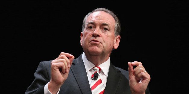 AMES, IA - JULY 18: Republican presidential hopeful and former Arkansas Governor Mike Huckabee fields questions at The Family Leadership Summit at Stephens Auditorium on July 18, 2015 in Ames, Iowa. According to the organizers the purpose of The Family Leadership Summit is to inspire, motivate, and educate conservatives. (Photo by Scott Olson/Getty Images)