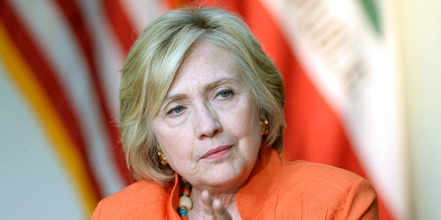 LOS ANGELES CA - AUGUST 6: Democratic Presidential hopeful and former Secretary of State Hillary Clinton (L) speaks during a Service Employees International Union event with home care providers at Los Angeles Trade Technical College August 6, 2015, in Los Angeles, California. They talked about the need for quality long-term care for the elderly and disabled. (Photo by Kevork Djansezian/Getty Images)