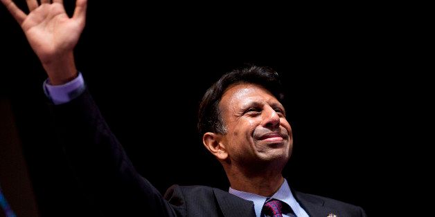 Republican presidential candidate, Louisiana Gov. Bobby Jindal, waves to the crowd as he takes the stage to speak at the RedState Gathering, Friday, Aug. 7, 2015, in Atlanta. (AP Photo/David Goldman)