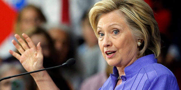 Democratic presidential candidate Hillary Rodham Clinton announces her college affordability plan, Monday, Aug. 10, 2015, at the High School in Exeter, N.H. (AP Photo/Jim Cole)