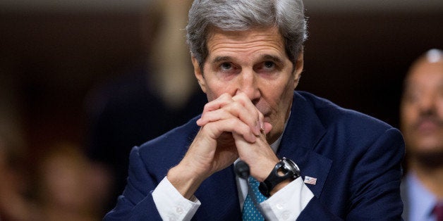 Secretary of State John Kerry testifies along with Secretary of Energy Ernest Moniz, and Secretary of Treasury Jack Lew at a Senate Foreign Relations Committee hearing on Capitol Hill, in Washington, Thursday, July 23, 2015, to review the Iran nuclear agreement. Kerry bluntly challenged critics of the Obama administration's nuclear deal with Iran on Thursday, calling it "fantasy, plain and simple," to think the United States failed to hold out for a better deal at the bargaining table. (AP Photo/Andrew Harnik)