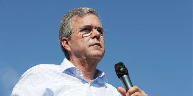Republican presidential candidate former Florida Gov. Jeb Bush speaks during a visit to the Iowa State Fair, Friday, Aug. 14, 2015, in Des Moines, Iowa. (AP Photo/Charlie Neibergall)