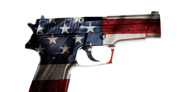 Handgun and American flag composite