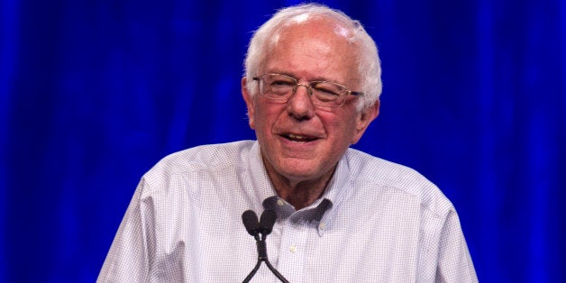 Democratic presidential candidate Sen. Bernie Sanders, I-Vt., speaks at a rally, Monday, Aug. 10, 2015, at the Los Angeles Memorial Sports Arena in Los Angeles. (AP Photo/Ringo H.W. Chiu)