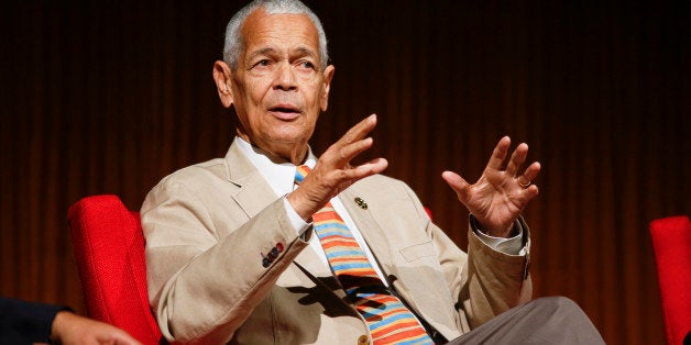 Former NAACP chairman Julian Bond takes part in the "Heroes of the Civil Rights Movement" panel during the Civil Rights Summit on Wednesday, April 9, 2014, in Austin, Texas. (AP Photo/Jack Plunkett)