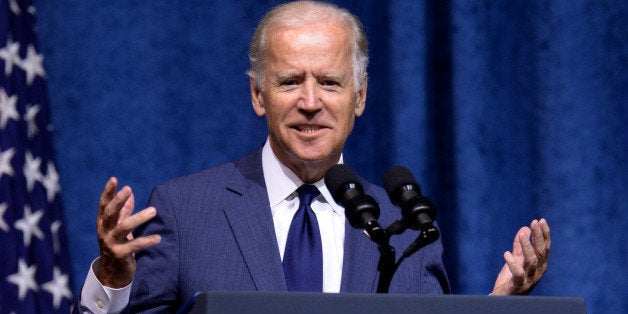 CHATTANOOGA, TN - AUGUST 15: U.S. Vice President Joe Biden speaks at a memorial service to honor those killed In Chattanooga shooting at University of Tennessee at Chattanooga's McKenzie Arena on August 15, 2015 in Chattanooga, Tennessee. The military is putting on the ceremony to honor the sailor and four Marines killed and to say thank you to the men and women who helped responded when Mohammad Abdulazeez shot up a military recruitment center and a Navy operations support center before being killed by law enforcement, (Photo by Jason Davis/Getty Images)