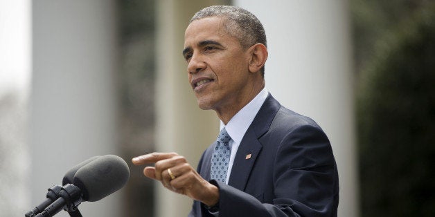 President Barack Obama speaks in the Rose Garden of the White House in Washington, Thursday, April 2, 2015, to talk about the breakthrough in the Iranian nuclear talks. The president said the Iran nuclear deal _ if completed_ will make US, allies and the world safer. (AP Photo/Pablo Martinez Monsivais)