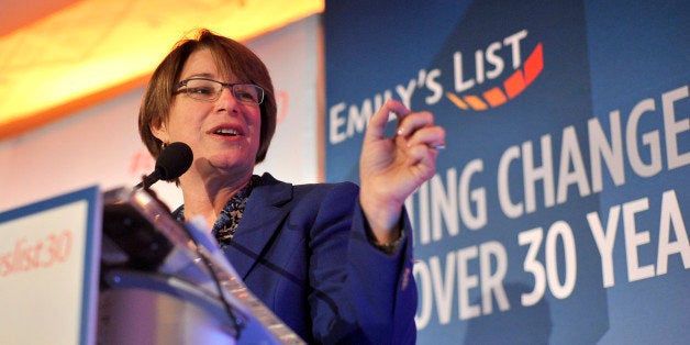 WASHINGTON, DC - MARCH 03: Senator Amy Klobuchar speaks at EMILY's List 30th Anniversary Gala at Washington Hilton on March