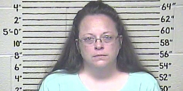 This Thursday, Aug. 3, 2015 photo made available by the Carter County Detention Center shows Kim Davis. The Rowan County, Ky.