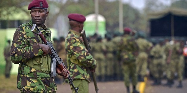 A soldier stands guard at the Moi International Sports centre in Nairobi on July 26, 2015. US President Barack Obama arrived on July 24 in the Kenyan capital Nairobi, making his first visit to the country of his father's birth since his election as president. AFP PHOTO / Carl de Souza (Photo credit should read CARL DE SOUZA/AFP/Getty Images)