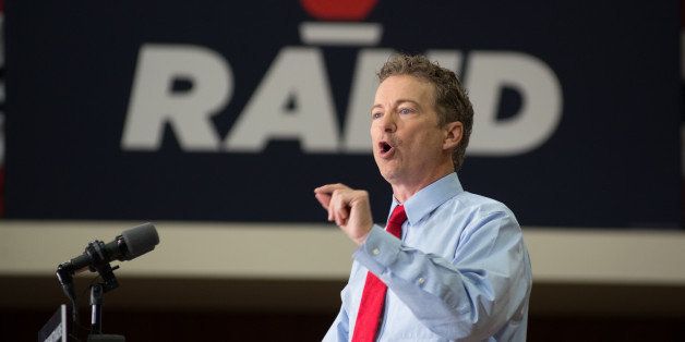 IOWA CITY, IOWA - APRIL 10: U.S. Sen. Rand Paul (R-KY) and GOP presidential hopeful and GOP presidential hopeful continues his 'Stand by Rand' tour at the University of Iowa campus on April 10, 2015 in Iowa City, IA. Rand announced his candidacy for the President of the United States earlier in the week and is traveling across the nation on a 5 day tour to get his message out. (Photo by David Greedy/Getty Images)