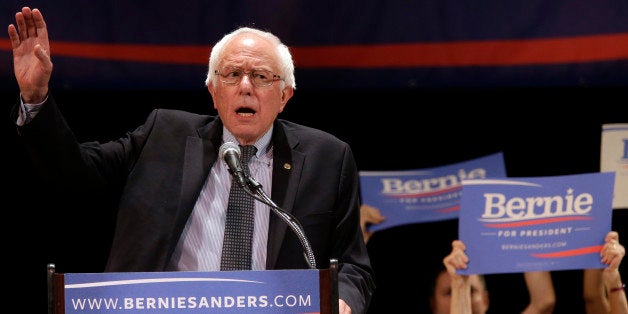 Democratic presidential candidate Sen. Bernie Sanders, I-Vt., speaks during an event at Town Hall in New York, Friday, Sept. 18, 2015. (AP Photo/Mary Altaffer)