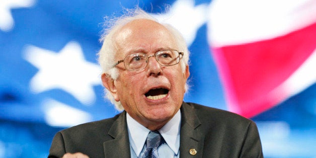 Democratic presidential candidate, Sen. Bernie Sanders, I-Vt. gestures during a speech at Liberty University in Lynchburg, Va., Monday, Sept. 14, 2015. (AP Photo/Steve Helber)