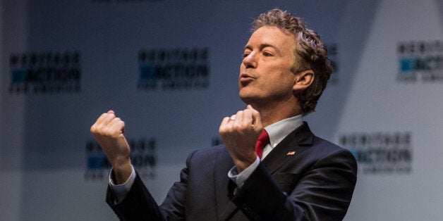 GREENVILLE, SC - SEPTEMBER 18: U.S. Sen. Rand Paul (R-KY) speaks to voters at the Heritage Action Presidential Candidate Forum September 18, 2015 in Greenville, South Carolina. Eleven republican candidates each had twenty five minutes to talk to voters Friday at the Bons Secours Wellness arena in the upstate of South Carolina. (Photo by Sean Rayford/Getty Images)