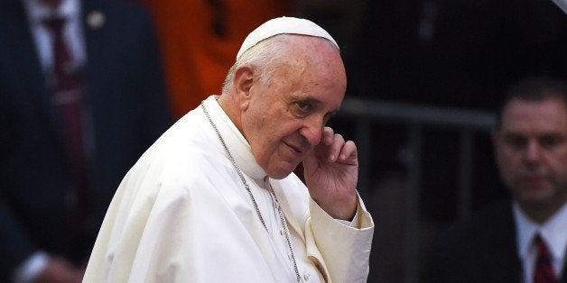 Pope Francis arrives at the St Patrick's Cathedral to lead evening prayers in New York on September 24, 2015. Pope Francis arrived in New York on the second leg of his US tour where he will address the UN General Assembly, visit the 9/11 Memorial and celebrate mass at Madison Square Garden. AFP PHOTO/JEWEL SAMAD (Photo credit should read JEWEL SAMAD/AFP/Getty Images)