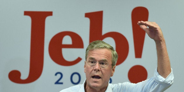 LAS VEGAS, NV - SEPTEMBER 17: Republican presidential candidate Jeb Bush speaks during a campaign rally at the Veterans Memo