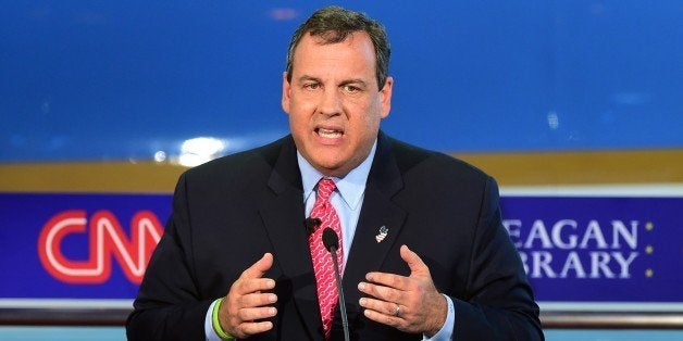 Republican presidential hopeful New Jersey Gov. Chris Christie speaks during the Republican presidential debate at the Ronald Reagan Presidential Library in Simi Valley, California on September 16, 2015. Republican presidential frontrunner Donald Trump stepped into a campaign hornet's nest as his rivals collectively turned their sights on the billionaire in the party's second debate of the 2016 presidential race. AFP PHOTO / FREDERIC J. BROWN (Photo credit should read FREDERIC J BROWN/AFP/Getty Images)