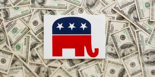 GOP symbol wtih US dollars as background