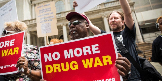 NEW YORK, NY - JULY 09: Don Cannon protests on the steps of New York City Hall in support of the proposed Fairness and Equity Act, which would attempt to reform racially biased arrests in regards to marijuana possession in New York state on July 9, 2014 in New York City. New York State recently passed a new law allowing medical marijuana usage. (Photo by Andrew Burton/Getty Images)