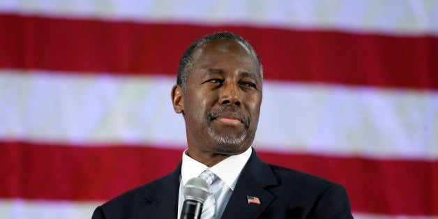 Republican presidential candidate, retired neurosurgeon Ben Carson addresses supporters at Spring Arbor University in Spring