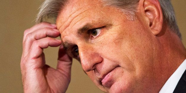 House Majority Leader Kevin McCarthy of Calif., pauses as he speaks about foreign policy during the John Hay Initiative, Monday, Sept. 28,2015, at a hotel in Washington. (AP Photo/Jacquelyn Martin)