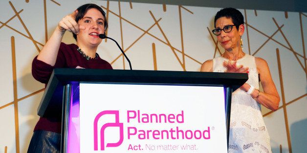 WEST HOLLYWOOD, CA - OCTOBER 01: Actress Lena Dunham and Councilmember Abbe Land attend Politics, Sex and Cocktails presented by Planned Parenthood Advocacy Project Los Angeles County at The Pacific Design Center on October 1, 2015 in Los Angeles, California. (Photo by Randy Shropshire/Getty Images for Planned Parenthood Los Angeles)