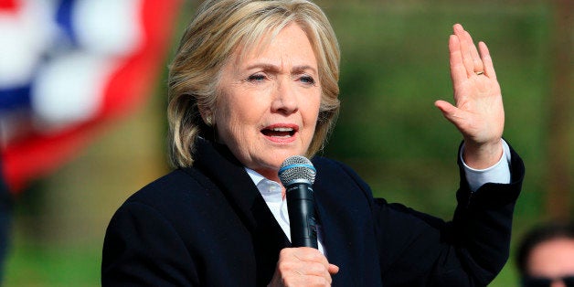 Democratic presidential candidate Hillary Rodham Clinton speaks Wednesday, Oct. 7, 2015, during a campaign stop at the Westfair Amphitheater in Council Bluffs, Iowa. (AP Photo/Nati Harnik)