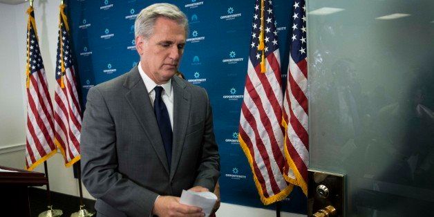 WASHINGTON, DC - JULY 28: House Majority Leader Kevin McCarthy (R-CA) exits a press conference after a closed meeting with fellow Republicans, on Capitol Hill, July 28, 2015 in Washington, DC. The House plans to move on Wednesday to extend highway and transit programs for three months. (Drew Angerer/Getty Images)
