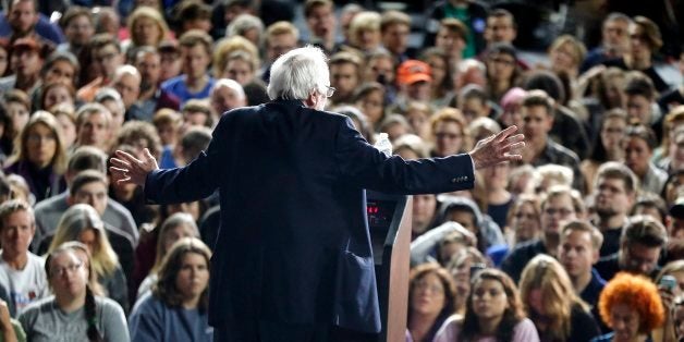 Democratic presidential candidate, Sen. Bernie Sanders, I-Vt, speaks during a campaign rally in Springfield, Mass., Saturday, Oct. 3, 2105. (AP Photo/Michael Dwyer)