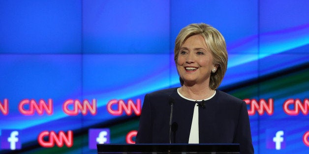 LAS VEGAS, NV - OCTOBER 13: Democratic presidential candidate Hillary Clinton takes part in a presidential debate sponsored